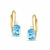 Thumbnail Image 0 of Oval Simulated Blue Topaz and CZ Leverback Earrings in Sterling Silver with 14K Gold Plate