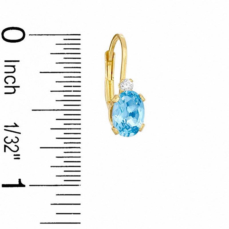 Oval Simulated Blue Topaz and CZ Leverback Earrings in Sterling Silver with 14K Gold Plate