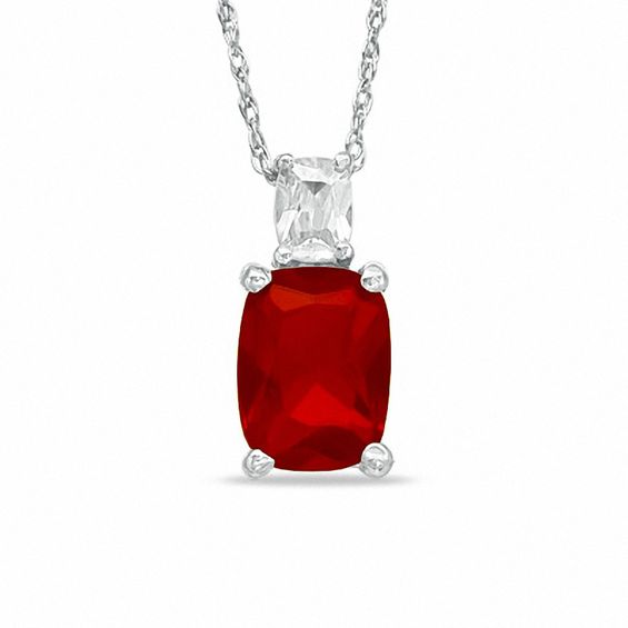 Cushion-Cut Simulated Garnet Pendant in Sterling Silver with CZ