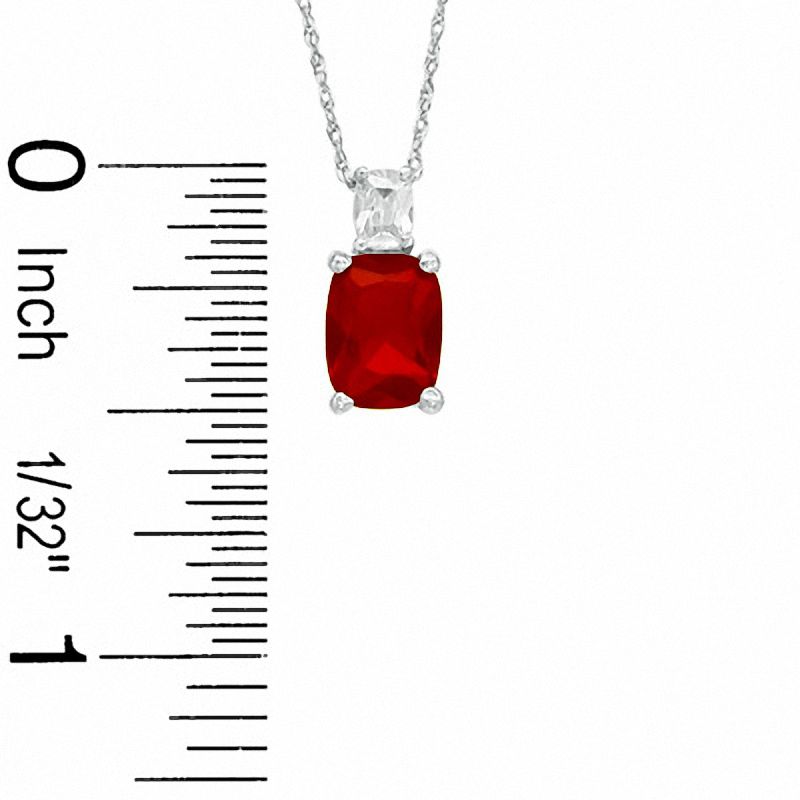 Main Image 2 of Cushion-Cut Simulated Garnet Pendant in Sterling Silver with CZ