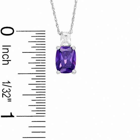 Cushion-Cut Simulated Amethyst Pendant in Sterling Silver with CZ