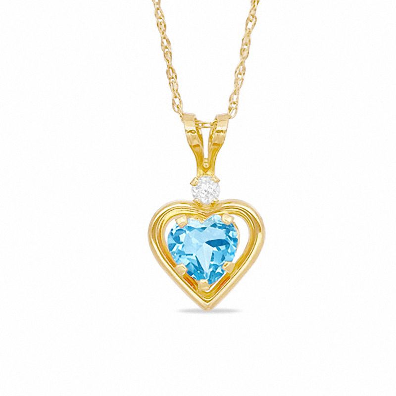 Main Image 1 of 5mm Heart-Shaped Simulated Blue Topaz and CZ Pendant in Sterling Silver with 14K Gold Plate