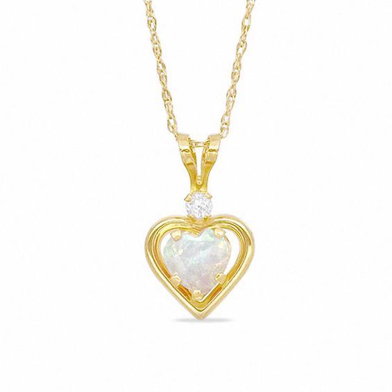 5mm Heart-Shaped Simulated Opal and CZ Pendant in Sterling Silver with 14K Gold Plate