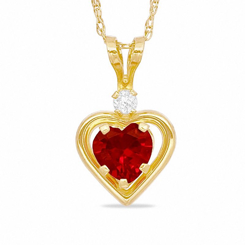 5mm Heart-Shaped Lab-Created Ruby Frame Pendant in Sterling Silver with 14K Gold Plate with CZ