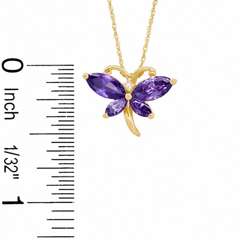 Main Image 2 of Marquise Simulated Amethyst and CZ Butterfly Pendant in Sterling Silver with 14K Gold Plate