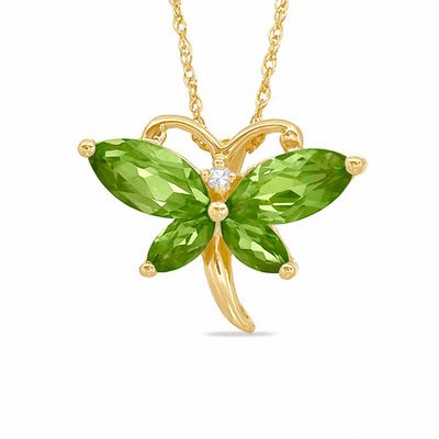 Marquise Simulated Peridot and CZ Butterfly Pendant in Sterling Silver with 14K Gold Plate