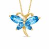 Thumbnail Image 1 of Marquise Simulated Blue Topaz and CZ Butterfly Pendant in Sterling Silver with 14K Gold Plate