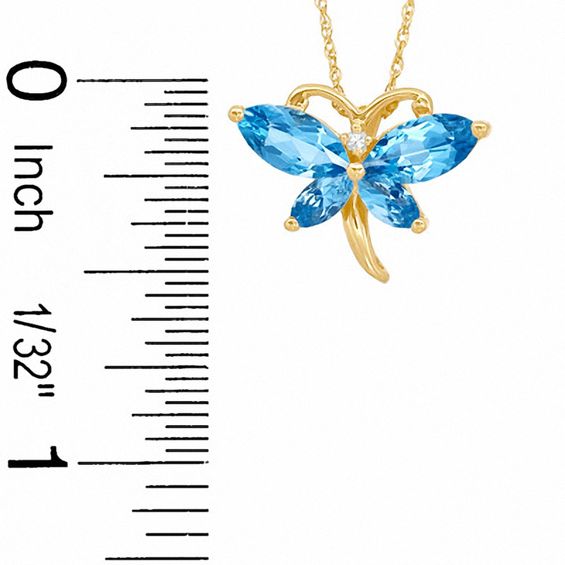 Marquise Simulated Blue Topaz and CZ Butterfly Pendant in Sterling Silver with 14K Gold Plate