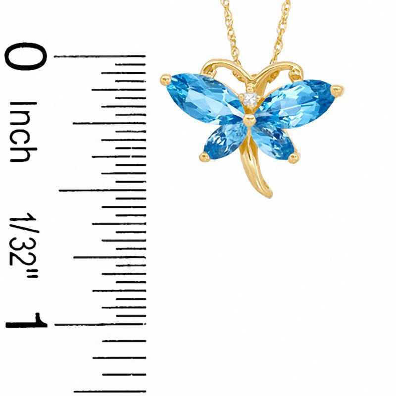 Main Image 2 of Marquise Simulated Blue Topaz and CZ Butterfly Pendant in Sterling Silver with 14K Gold Plate