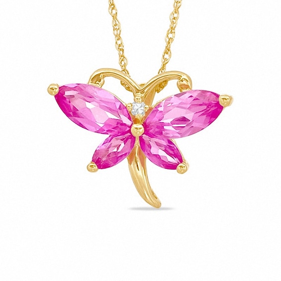 Marquise Lab-Created Pink Sapphire and CZ Butterfly Pendant in Sterling Silver with 14K Gold Plate