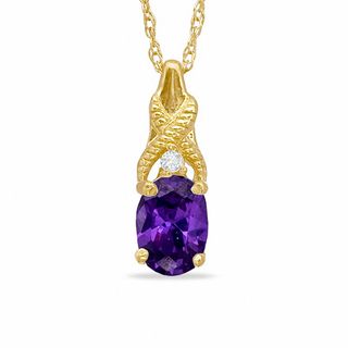 Oval Simulated Amethyst and CZ Pendant in Sterling Silver with 14K Gold Plate