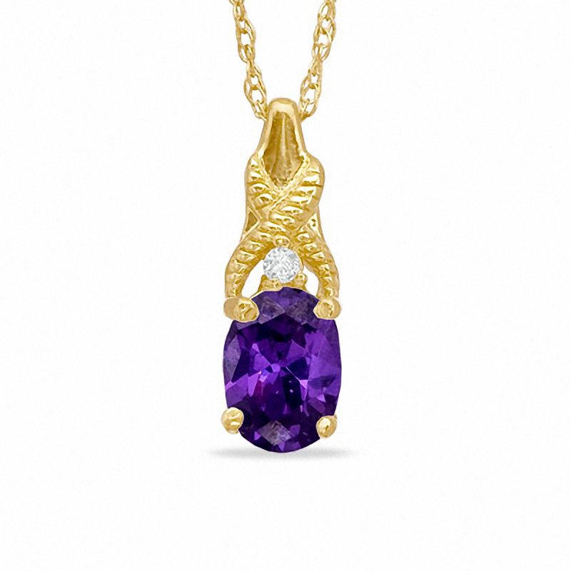 Oval Simulated Amethyst and CZ Pendant in Sterling Silver with 14K Gold Plate
