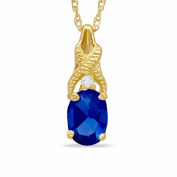 Oval Simulated Sapphire and CZ Pendant in Sterling Silver with 14K Gold Plate