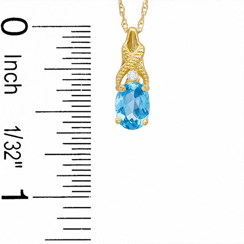 Main Image 2 of Oval Simulated Blue Topaz and CZ Pendant in Sterling Silver with 14K Gold Plate