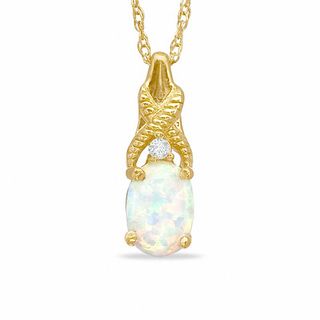 Oval Simulated Opal and CZ Pendant in Sterling Silver with 14K Gold Plate