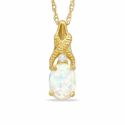 Oval Simulated Opal and CZ Pendant in Sterling Silver with 14K Gold Plate