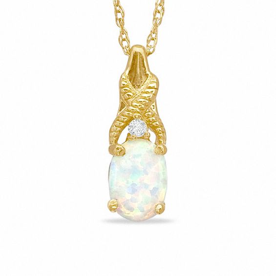 Oval Simulated Opal and CZ Pendant in Sterling Silver with 14K Gold Plate