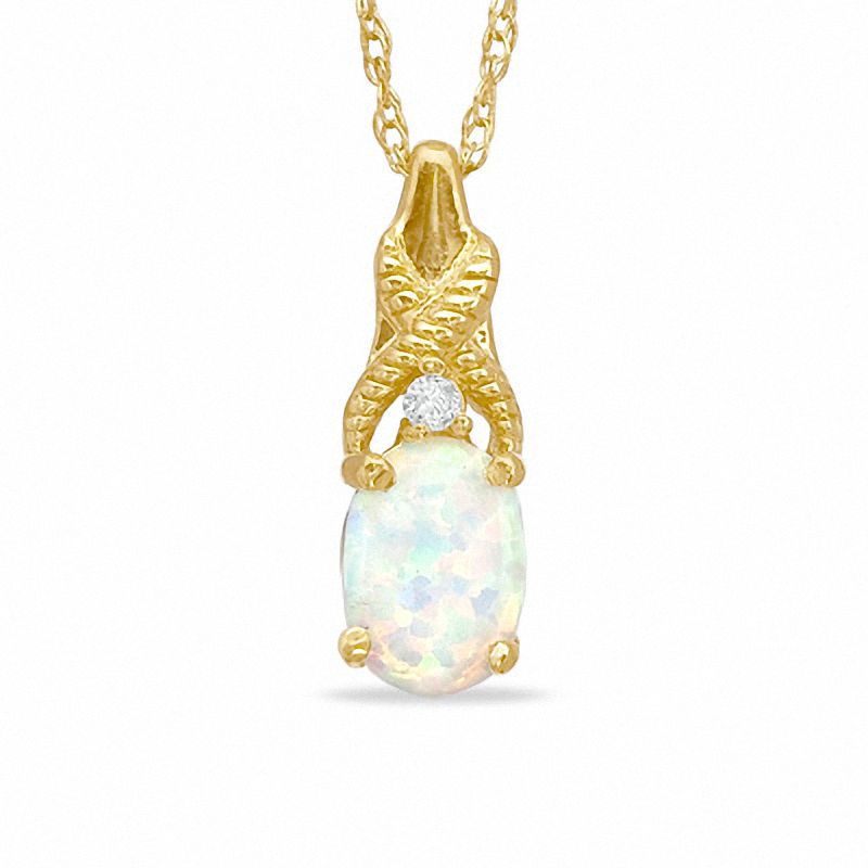 Oval Simulated Opal and CZ Pendant in Sterling Silver with 14K Gold Plate