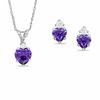 Thumbnail Image 0 of Heart-Shaped Simulated Amethyst Pendant and Earrings Set in Sterling Silver with CZ