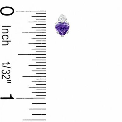 Heart-Shaped Simulated Amethyst Pendant and Earrings Set in Sterling Silver with CZ