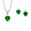 Thumbnail Image 1 of Heart-Shaped Simulated Emerald Pendant and Earrings Set in Sterling Silver with CZ