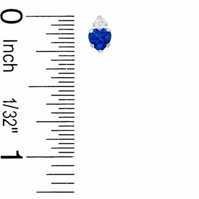 Heart-Shaped Simulated Sapphire Pendant and Stud Earrings Set in Sterling Silver with CZ