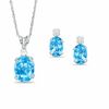 Thumbnail Image 1 of Oval Simulated Blue Topaz Pendant and Stud Earrings Set in Sterling Silver with CZ