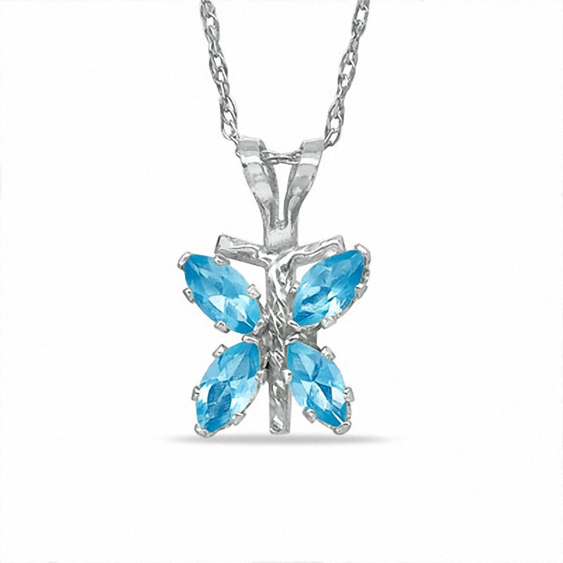 Main Image 1 of Marquise Simulated Blue Topaz Butterfly Pendant in Sterling Silver
