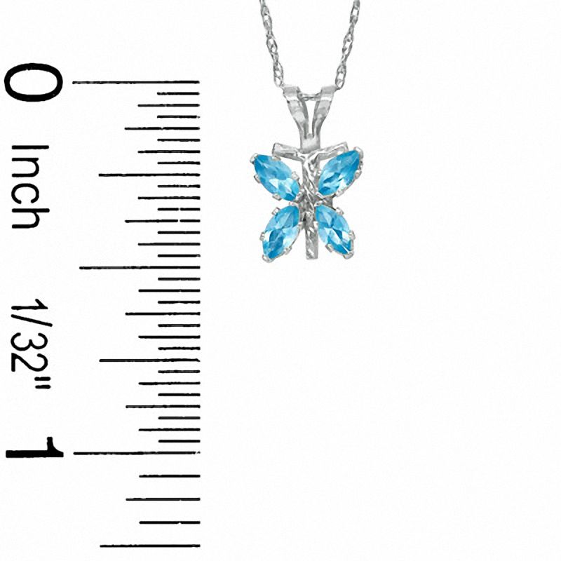 Main Image 2 of Marquise Simulated Blue Topaz Butterfly Pendant in Sterling Silver