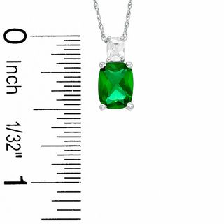 Cushion-Cut Simulated Emerald Pendant in Sterling Silver with CZ