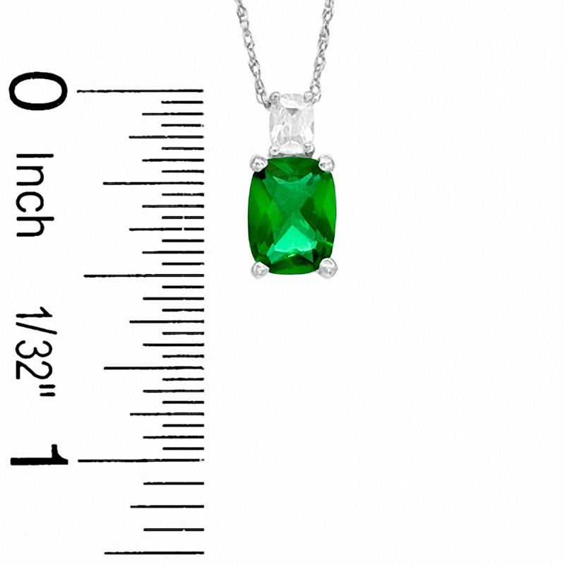 Main Image 2 of Cushion-Cut Simulated Emerald Pendant in Sterling Silver with CZ