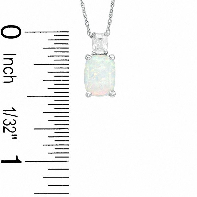 Main Image 2 of Cushion-Cut Simulated Opal and Cubic Zirconia Pendant in Sterling Silver