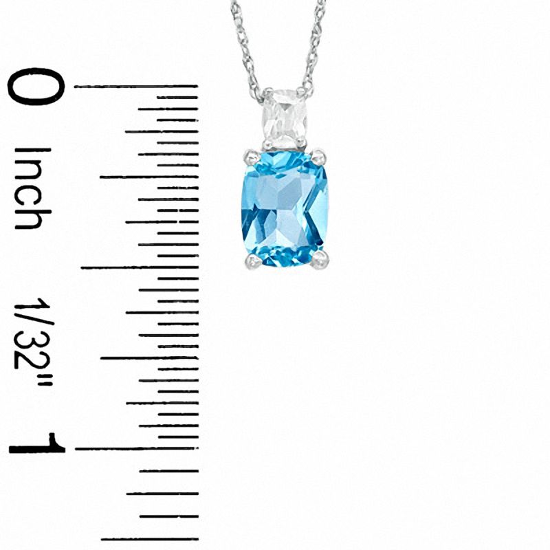 Cushion-Cut Simulated Blue Topaz and Cubic Zirconia Pendant in Sterling Silver