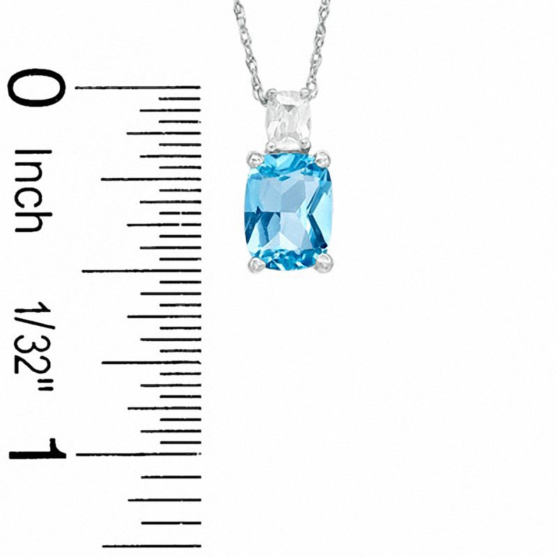 Main Image 2 of Cushion-Cut Simulated Blue Topaz and Cubic Zirconia Pendant in Sterling Silver