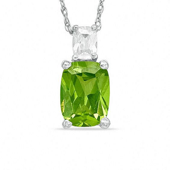 Cushion-Cut Simulated Peridot and Cubic Zirconia Pendant in Sterling Silver