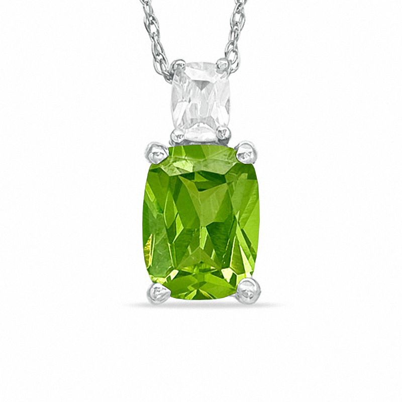 Main Image 1 of Cushion-Cut Simulated Peridot and Cubic Zirconia Pendant in Sterling Silver