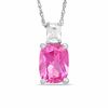 Thumbnail Image 1 of Cushion-Cut Lab-Created Pink Sapphire and Cubic Zirconia Pendant in Sterling Silver