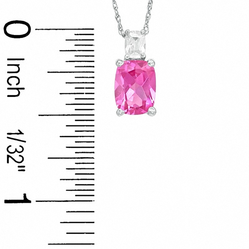 Main Image 2 of Cushion-Cut Lab-Created Pink Sapphire and Cubic Zirconia Pendant in Sterling Silver