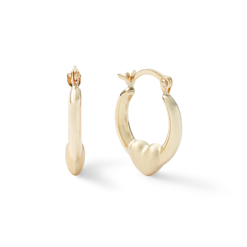 15.75mm Satin Heart Hoop Earrings in 10K Stamp Hollow Gold