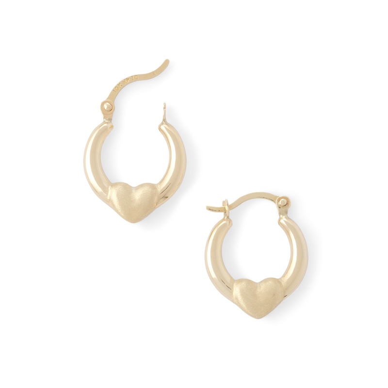 15.75mm Satin Heart Hoop Earrings in 10K Stamp Hollow Gold