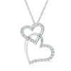 Thumbnail Image 1 of Cubic Zirconia Double Heart Pendant in 10K White Gold - 17"