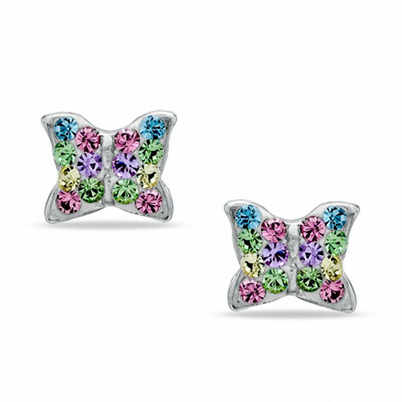 Pastel Crystal Butterfly Stud Earrings in Sterling Silver