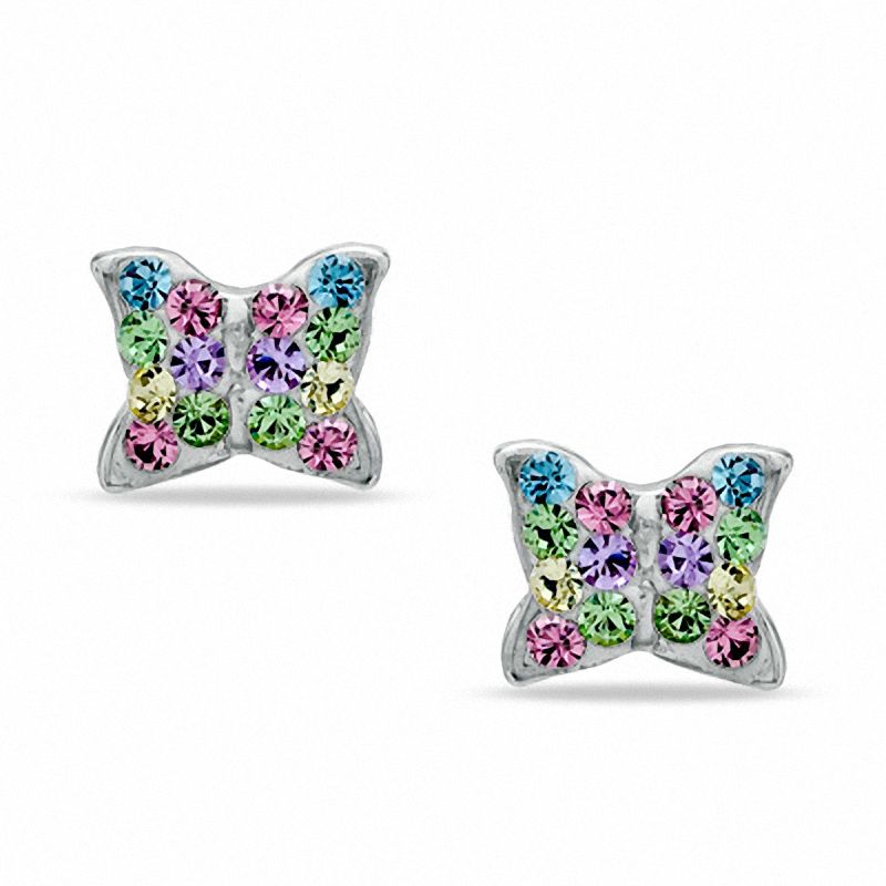 Main Image 1 of Pastel Crystal Butterfly Stud Earrings in Sterling Silver