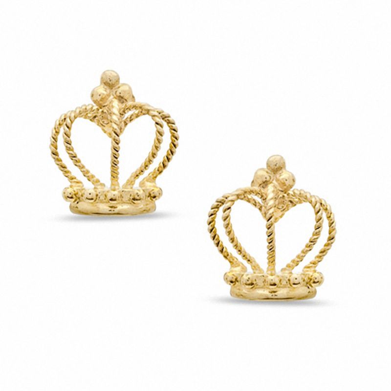 14K Solid Gold Crown Stud Earrings - Etsy