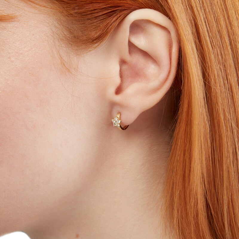 Main Image 3 of Huggie with Cubic Zirconia Star Earrings in 10K Gold