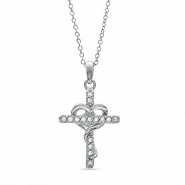 Cubic Zirconia Cross with Heart Pendant in Sterling Silver