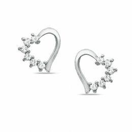 Cubic Zirconia Heart Stud Earrings in Sterling Silver