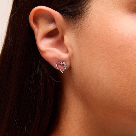 Cubic Zirconia Heart Stud Earrings in Sterling Silver