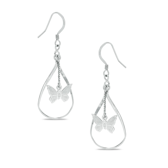 Sterling Silver Oval with Butterfly Dangle Earrings