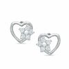 Child's Open Heart with Cubic Zirconia Flower Stud Earrings in 10K White Gold